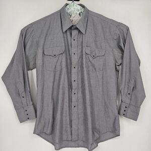 Flying R Ranchwear Pearl Snap Shirt Mens 18 35 Gray Classic Fit Western Made USA